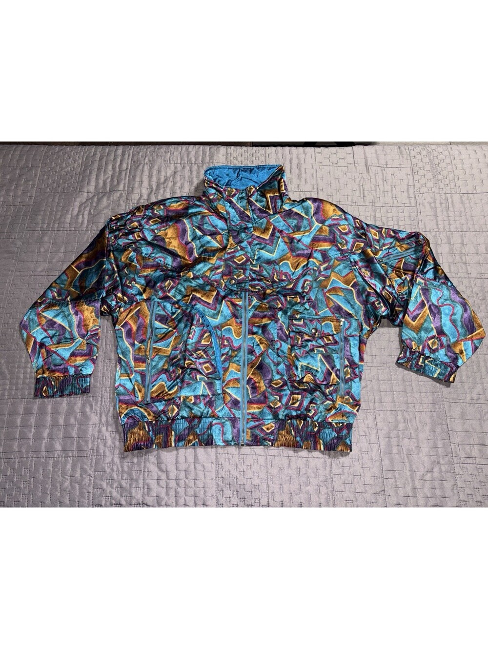 Vintage Lavon Geometric Windbreaker Jacket Womens Lrg Retro 80s/90s Dopamine